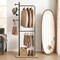 Metal Clothes Rack Freestanding 2 Rods Wooden Shelf and Hooks Natural/Black